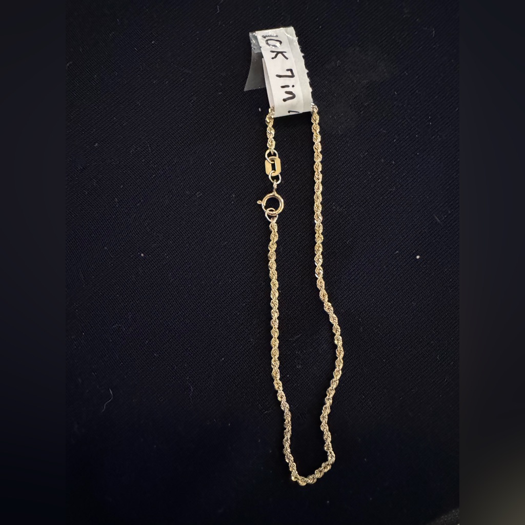 7 Inch Elegant Real 10kgold Rope Chain Bracelet Stamped And Acid Tested